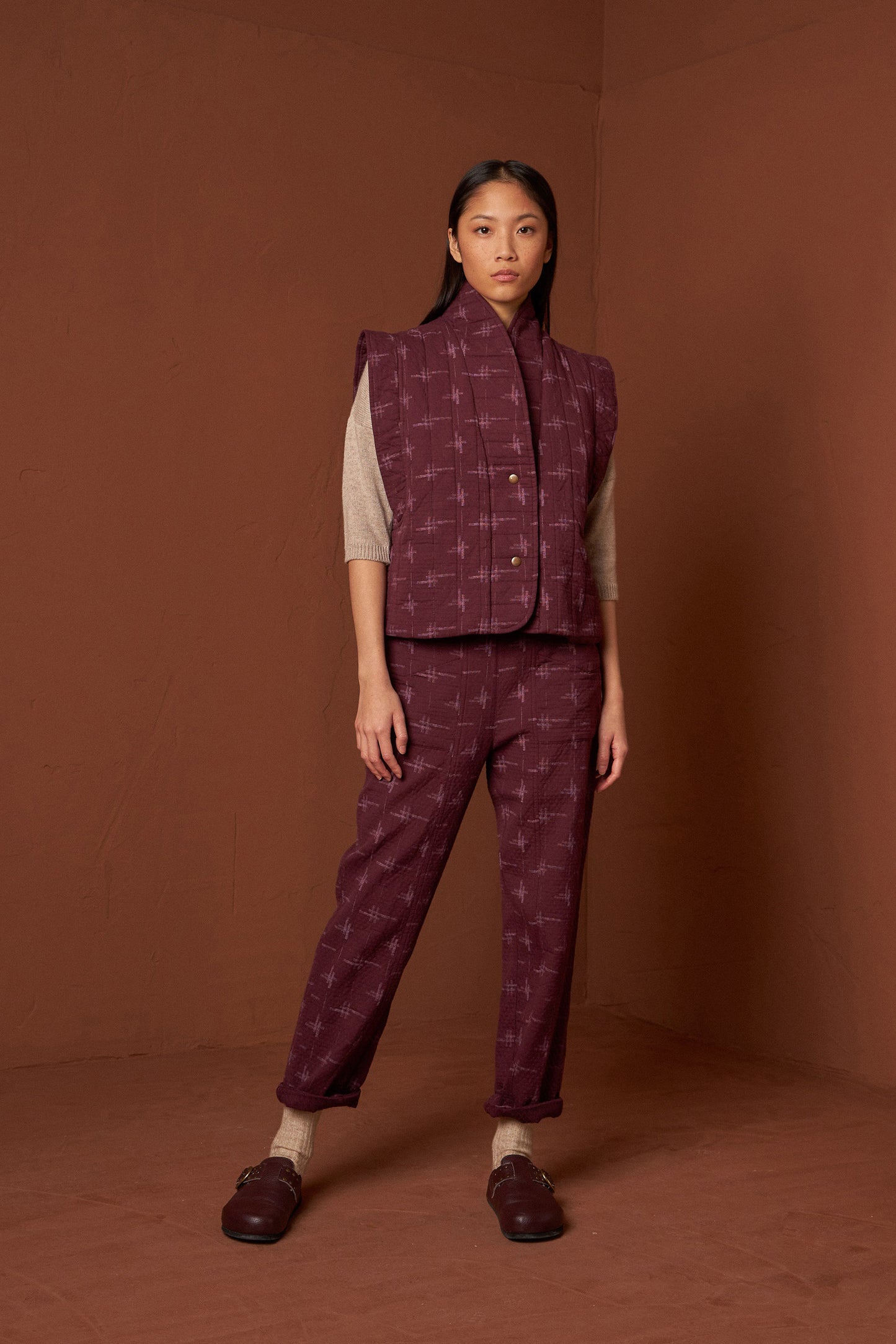 PANTALON EN COTON JAQUARD