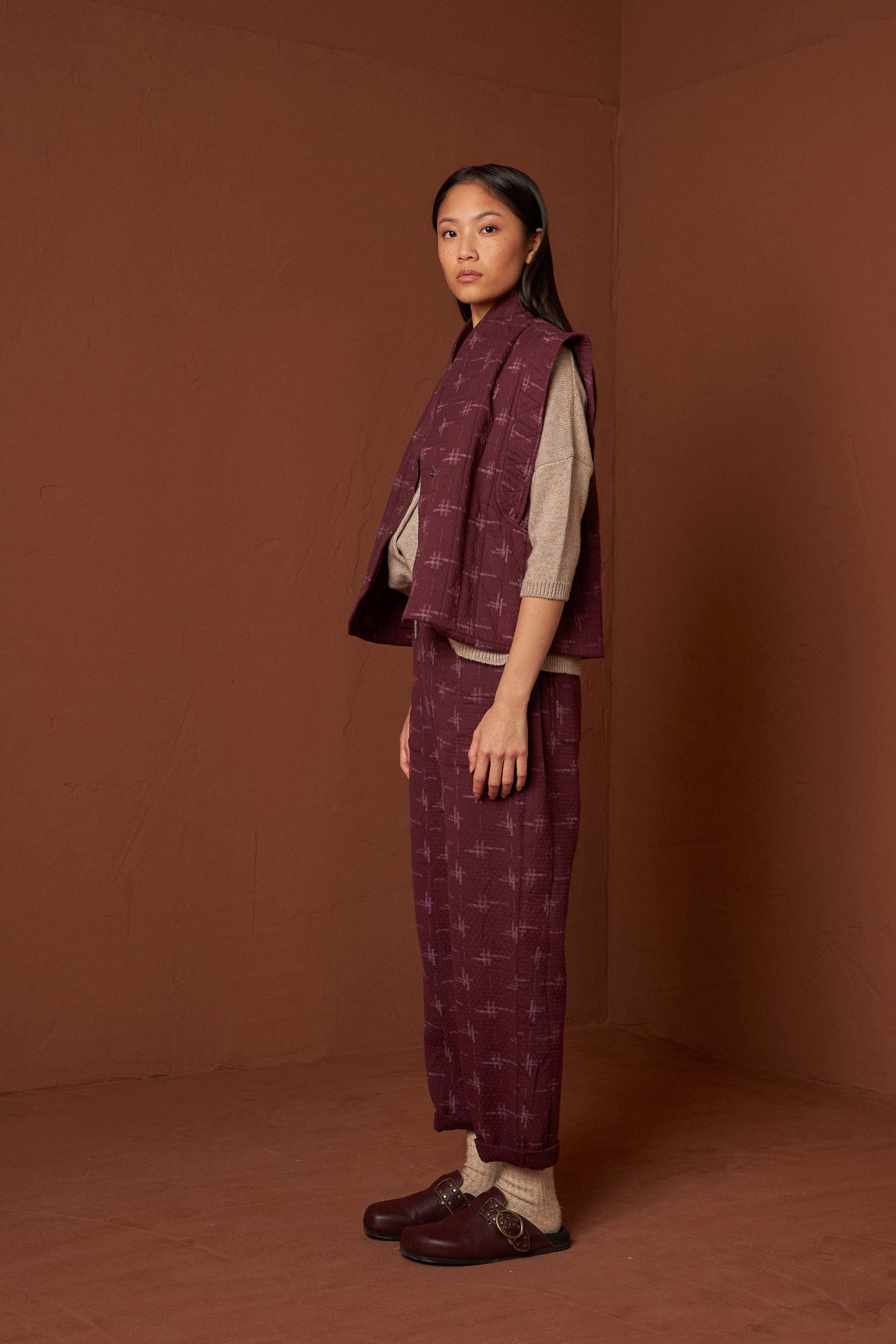 PANTALON EN COTON JAQUARD