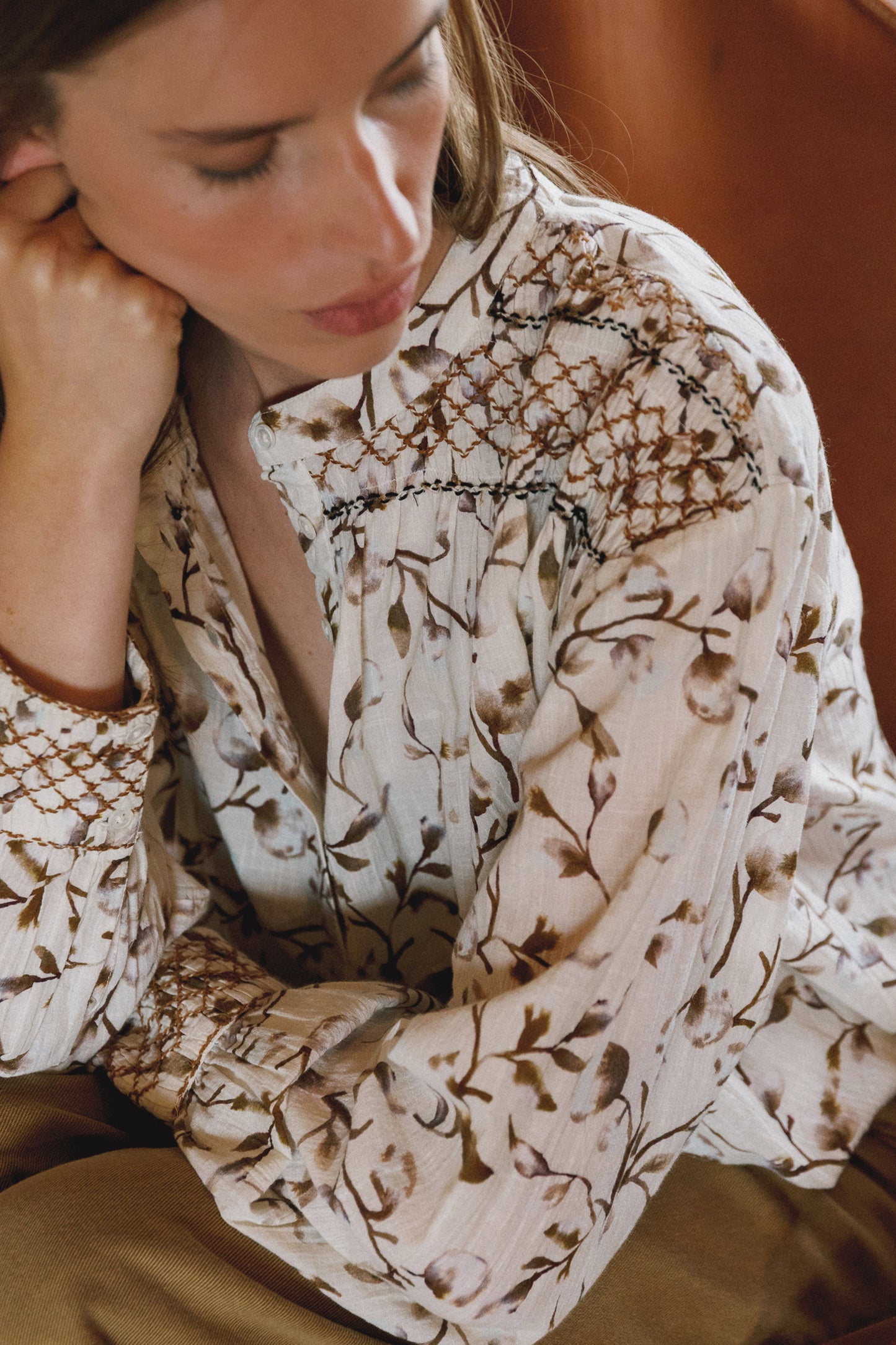 SMOCK-DETAIL BLOUSE