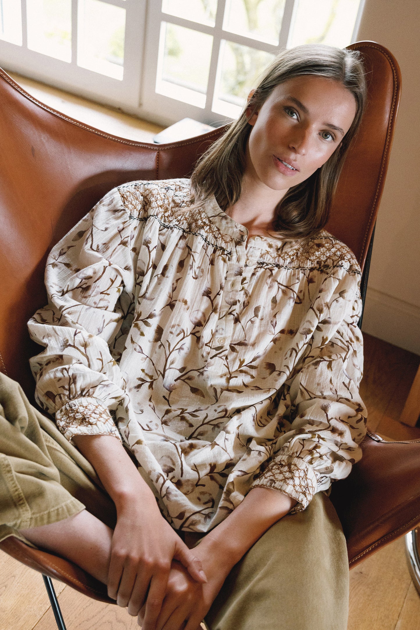 SMOCK-DETAIL BLOUSE