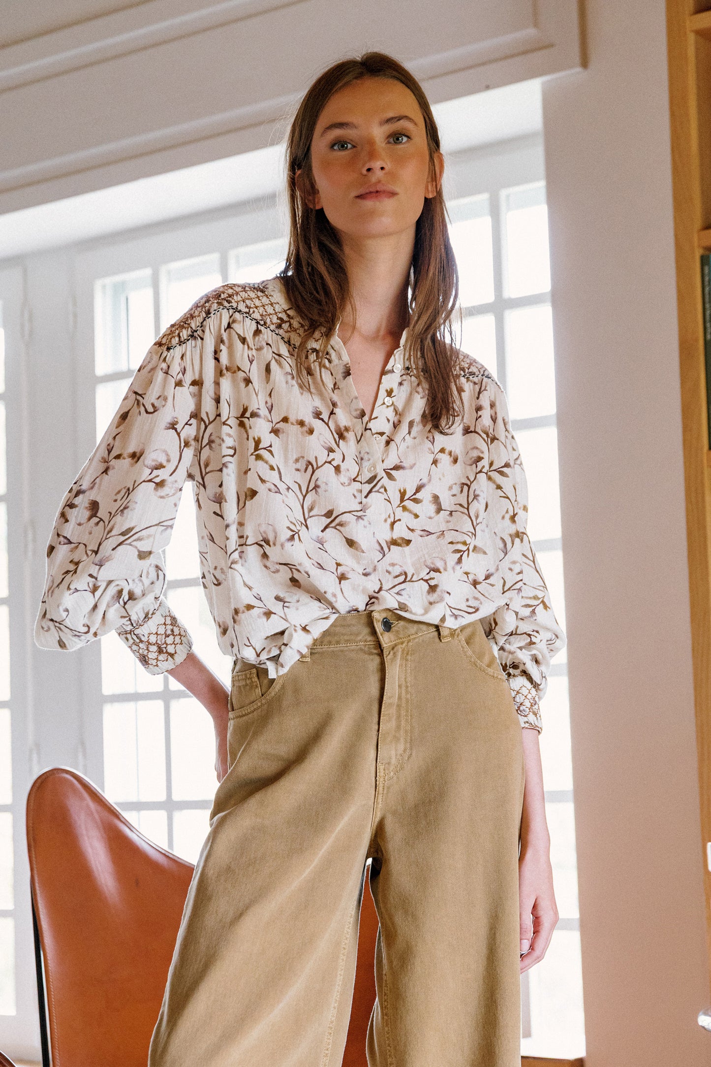 SMOCK-DETAIL BLOUSE
