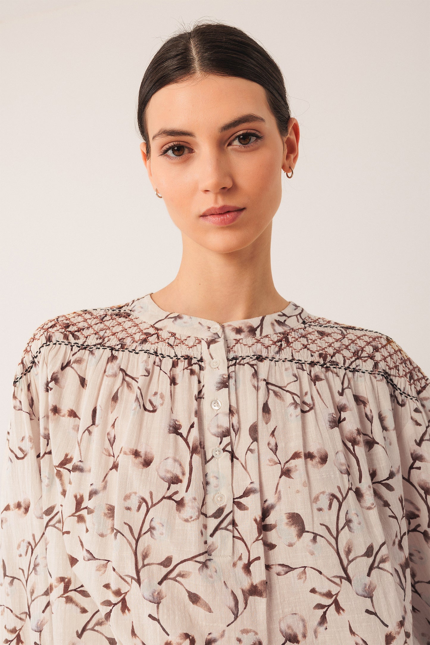 SMOCK-DETAIL BLOUSE