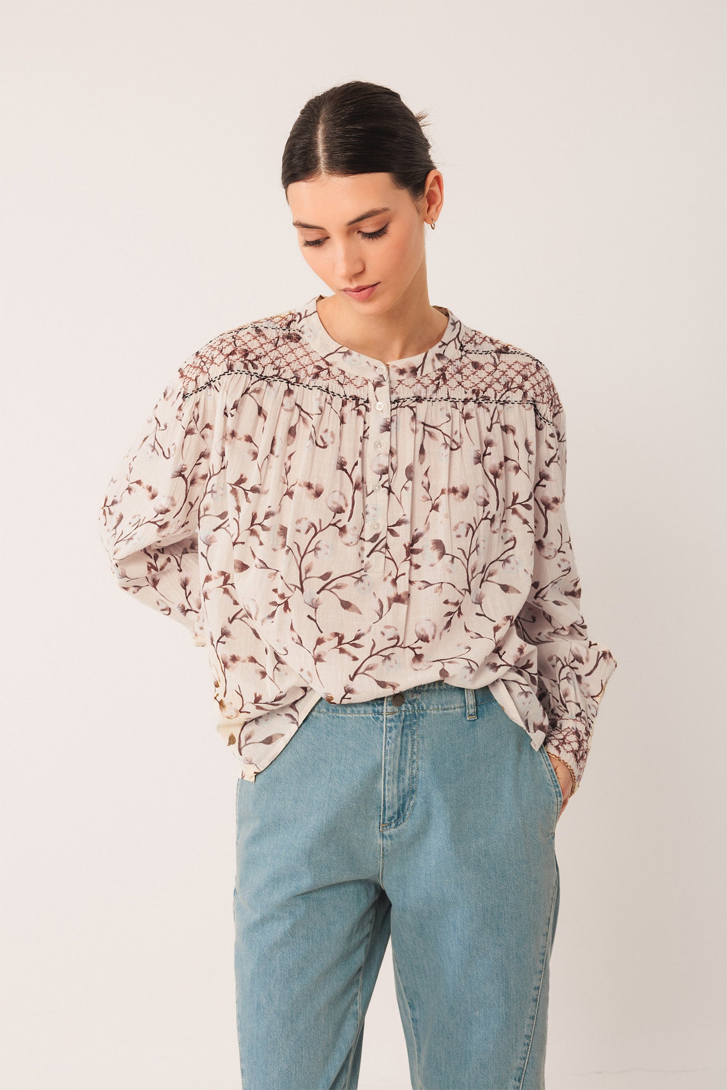 SMOCK-DETAIL BLOUSE