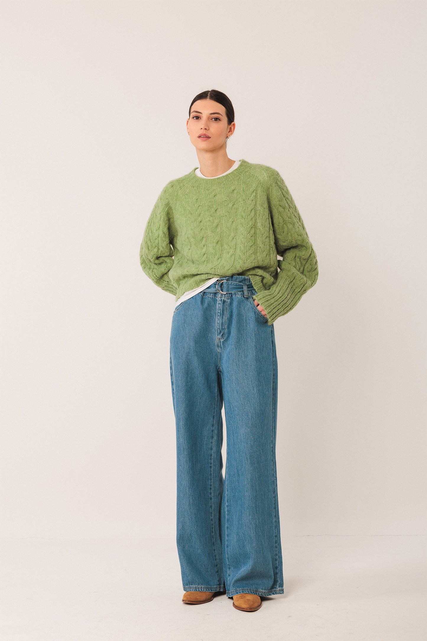 CABLE-KNIT CROP SWEATER