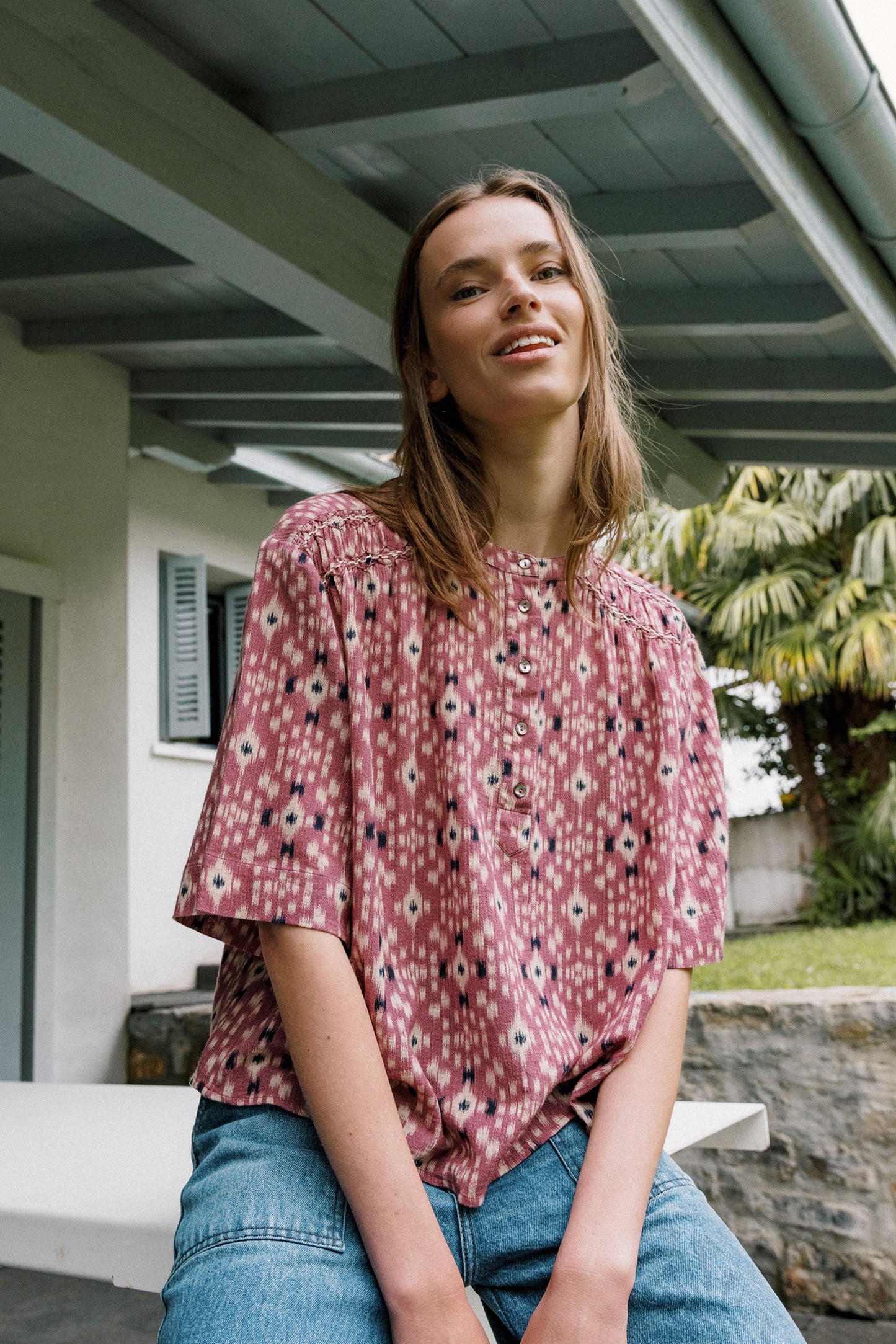 SMOCK-DETAIL BLOUSE