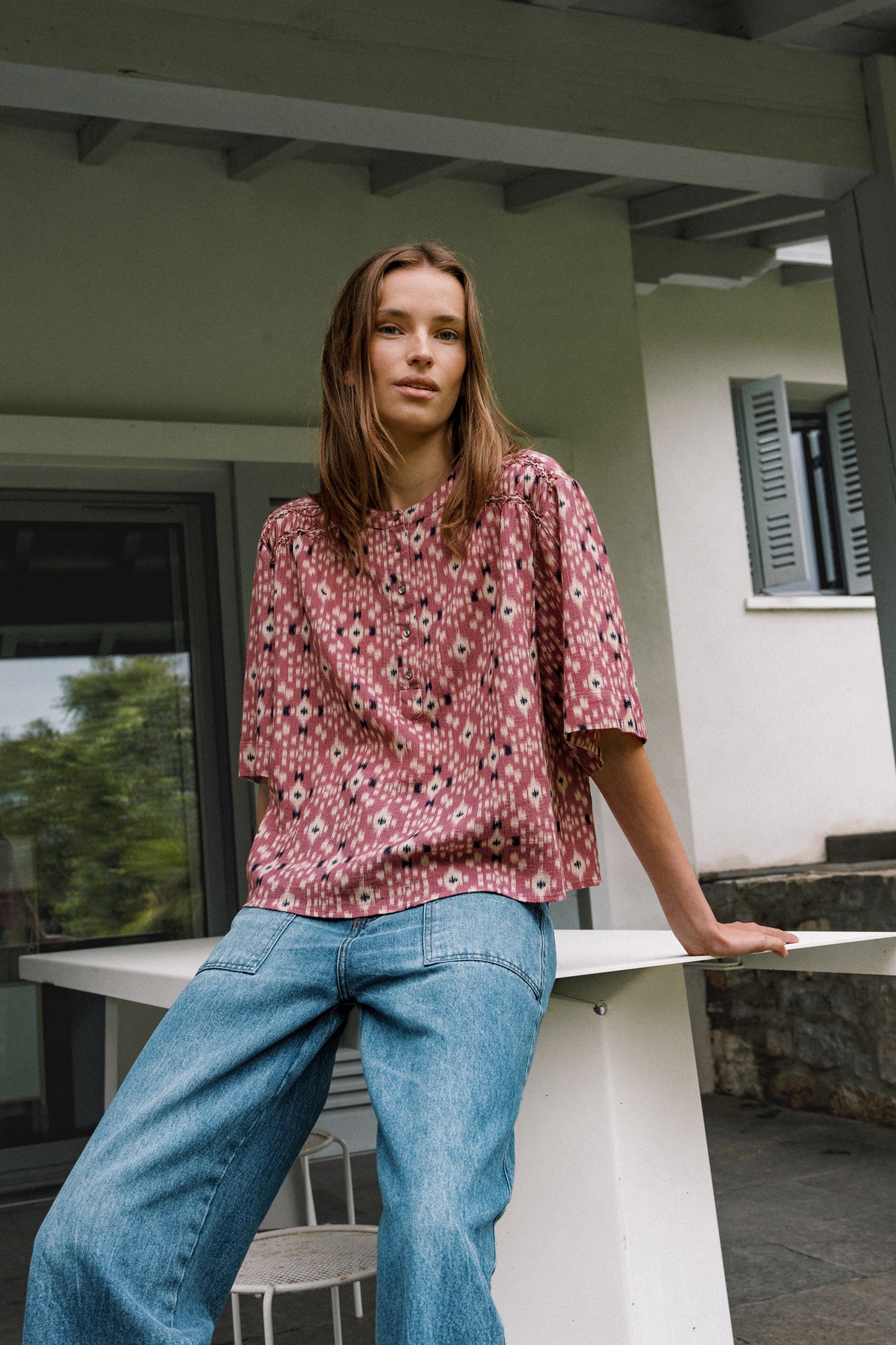 SMOCK-DETAIL BLOUSE