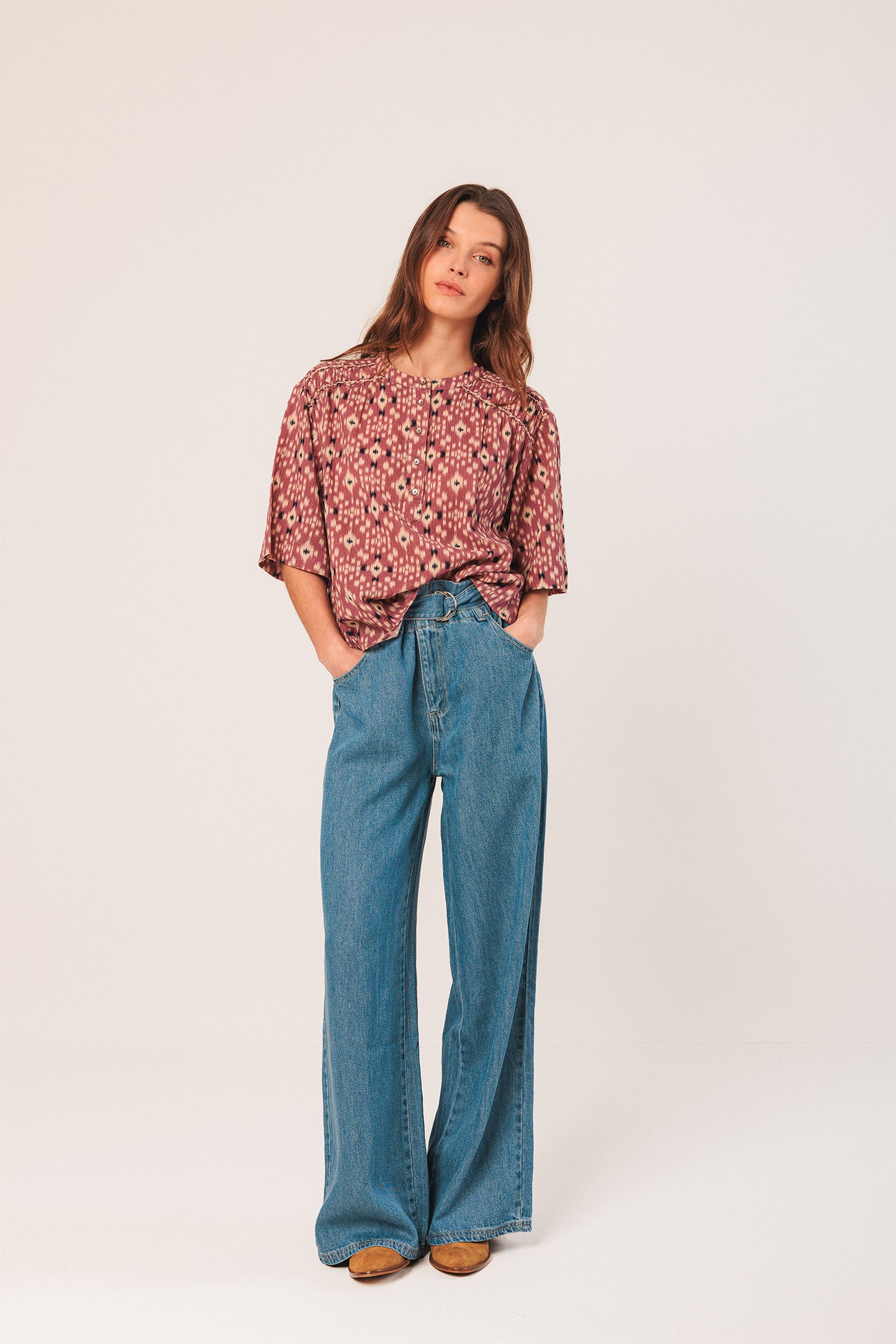 SMOCK-DETAIL BLOUSE