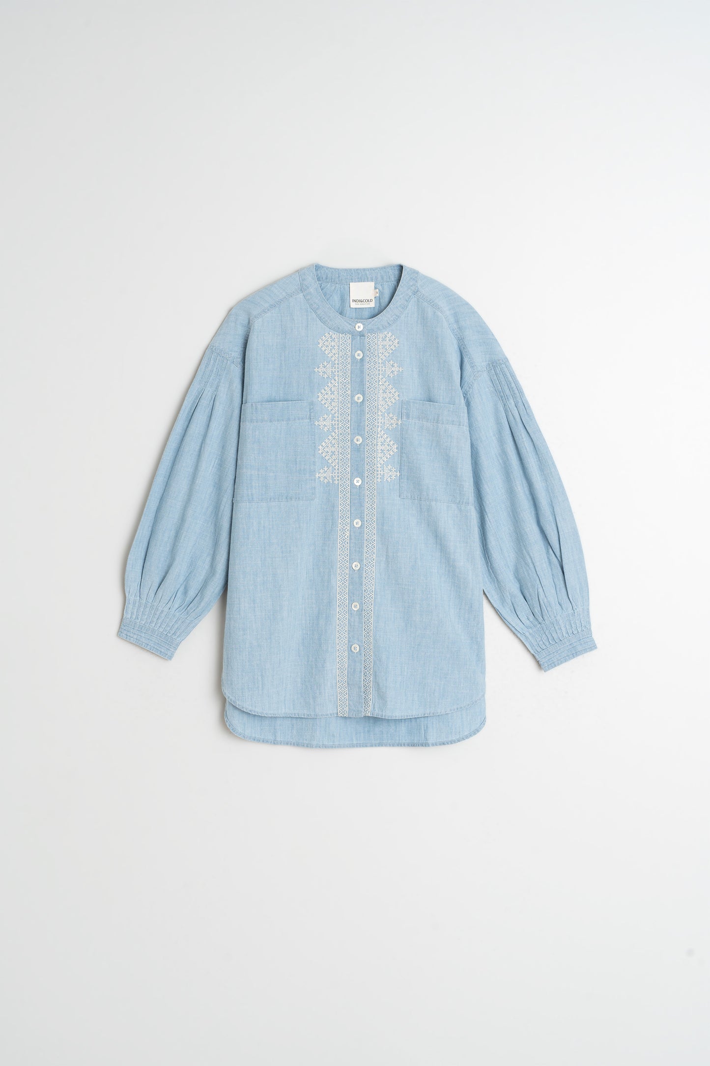 COLLARLESS DENIM SHIRT