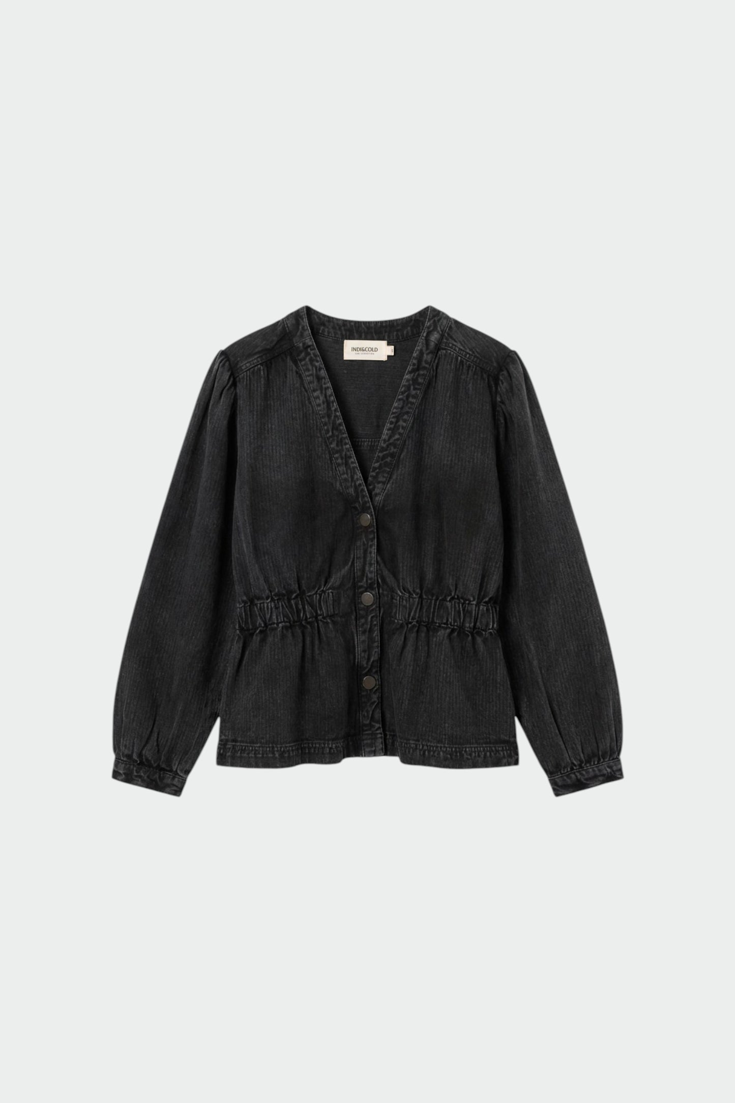 BALLOON-SLEEVE HERRINGBONE SHIRT