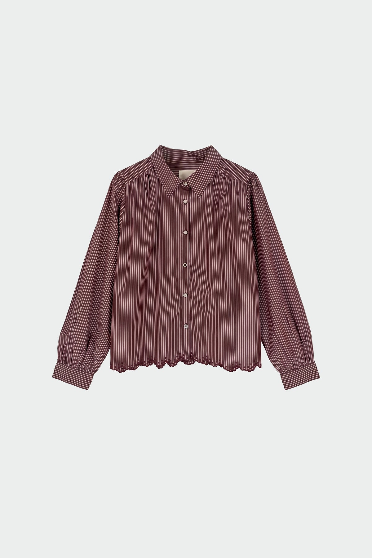 SCALLOPED HEM STRIPED SHIRT