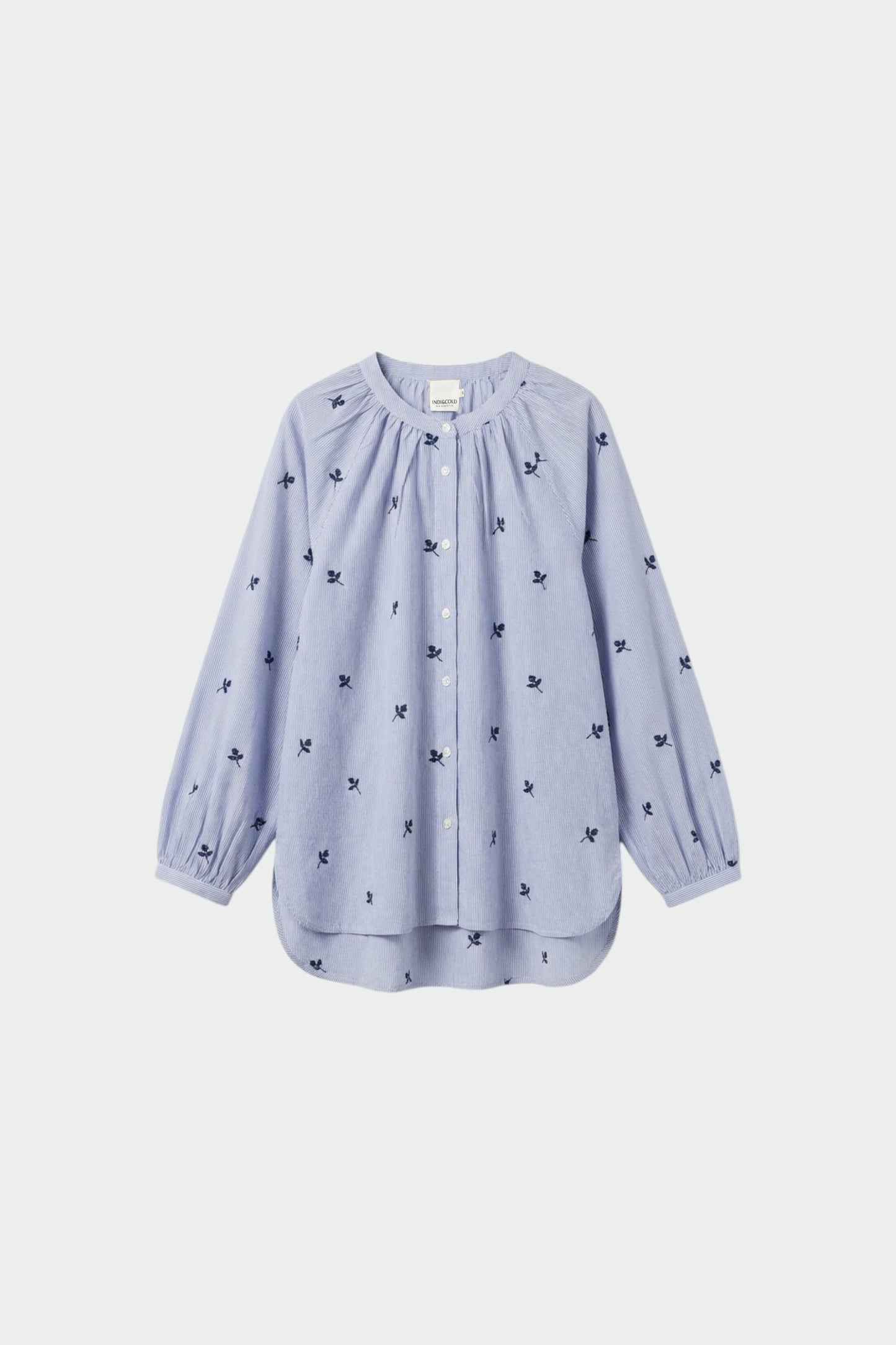 PINSTRIPED COTTON EMBROIDERED SHIRT