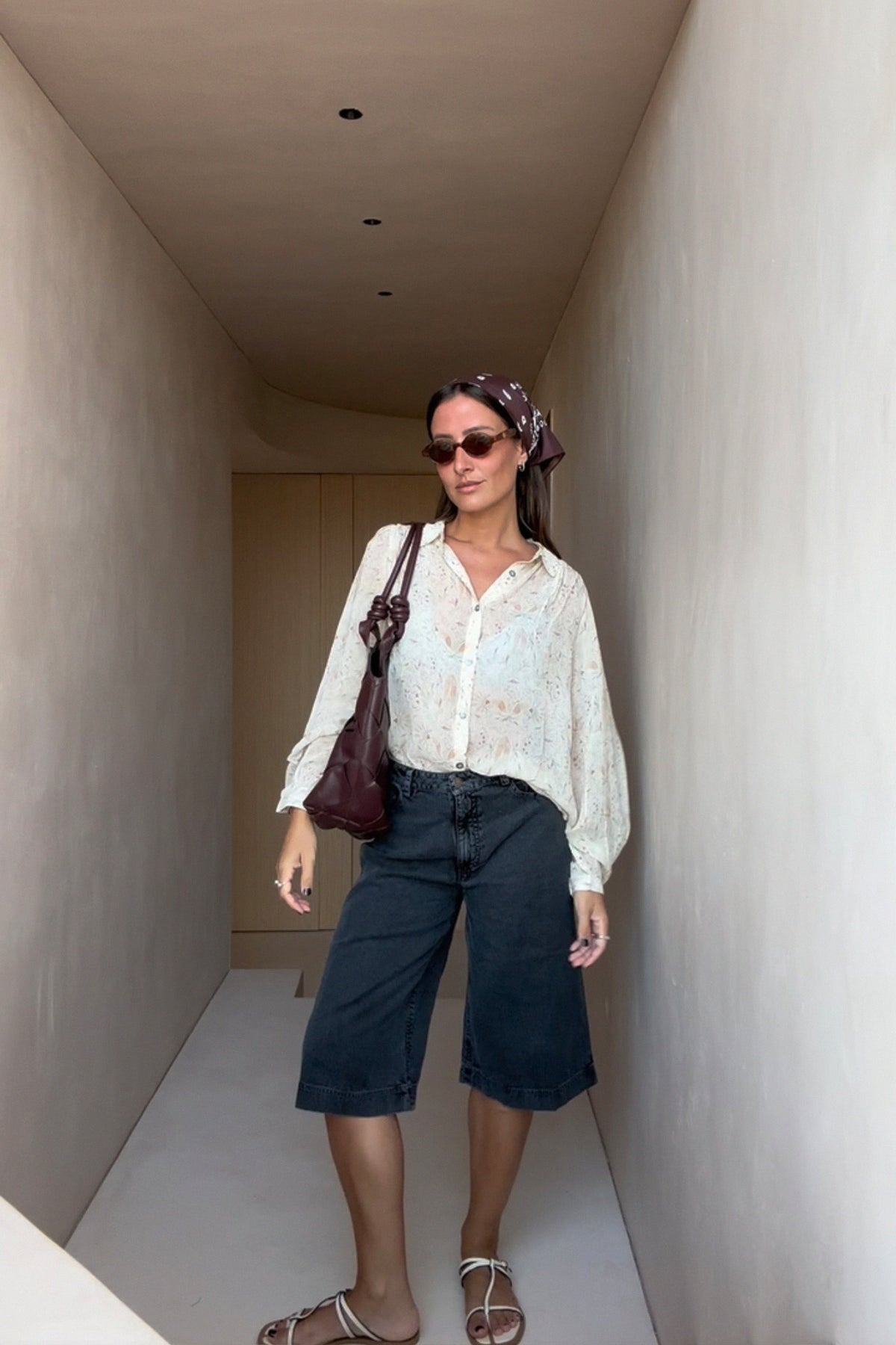 HERRINGBONE BERMUDA SHORTS + PRINTED SHIRT