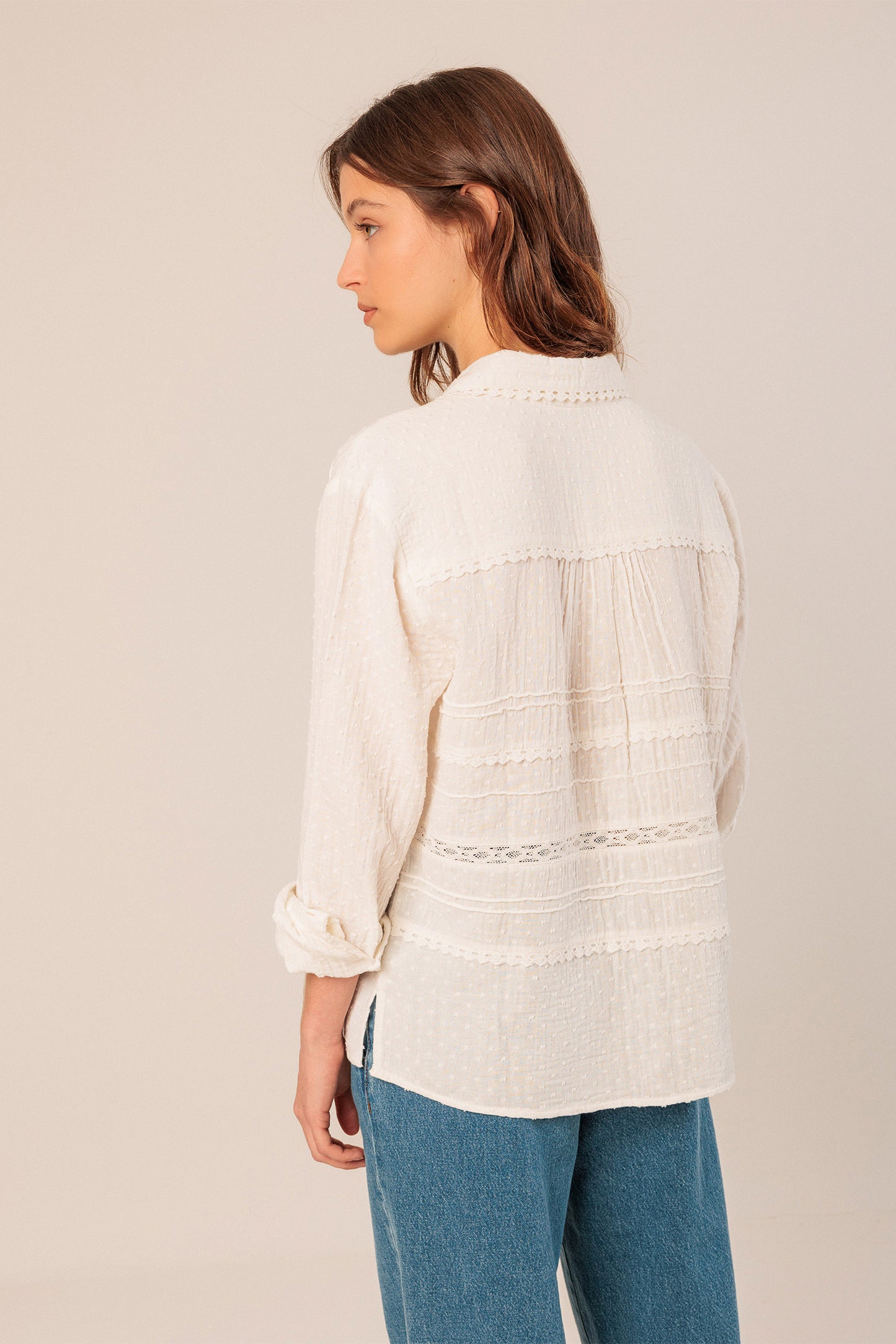 SWISS DOT AND LACE SHIRT