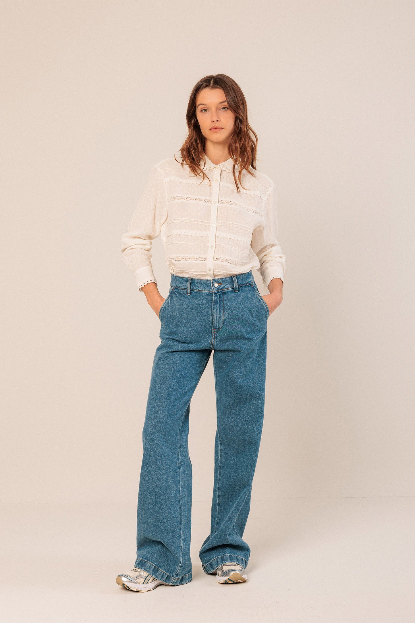SWISS DOT AND LACE SHIRT