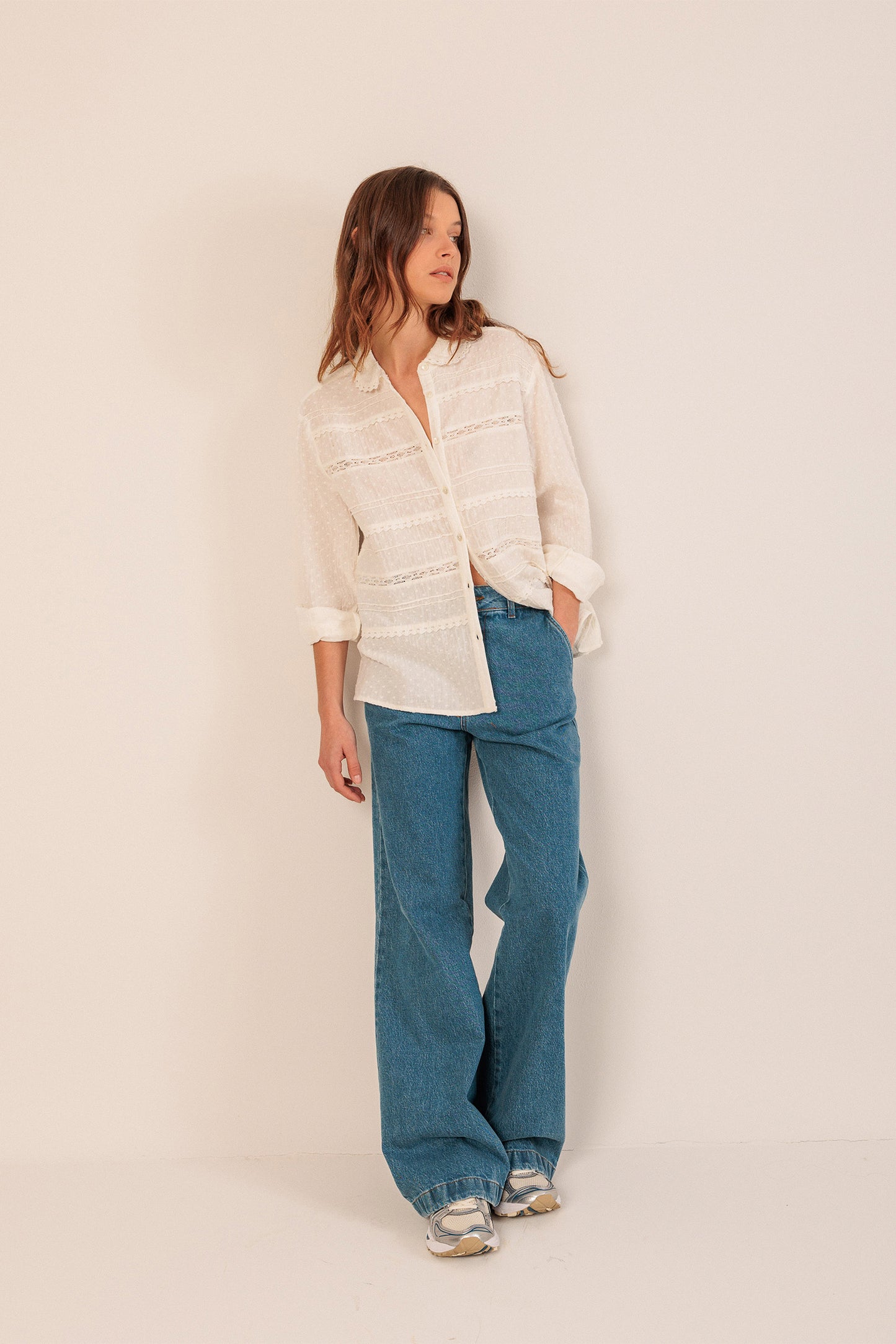 SWISS DOT AND LACE SHIRT