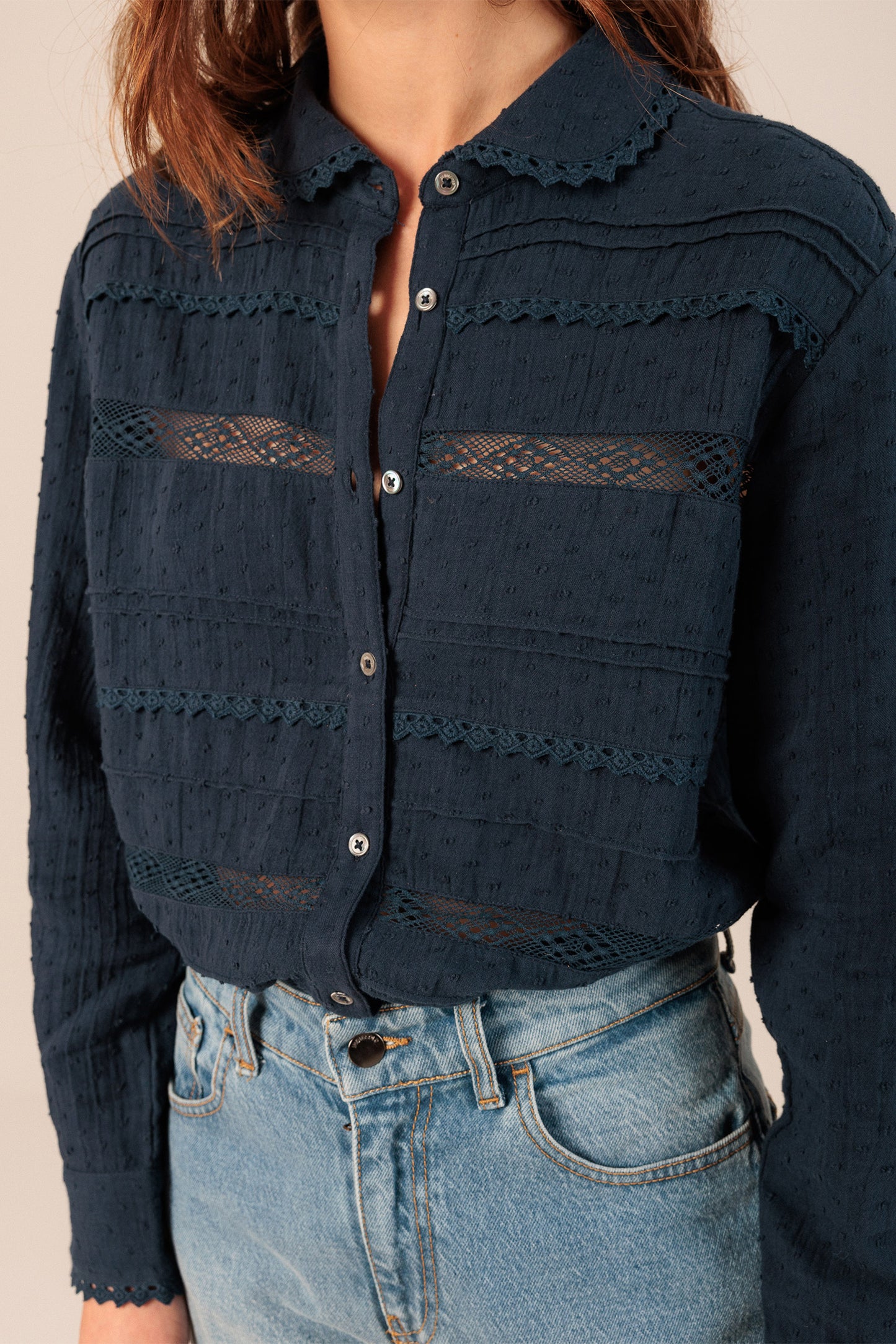 SWISS DOT AND LACE SHIRT