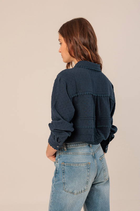 CAMISA DE PLUMETI Y PUNTILLA