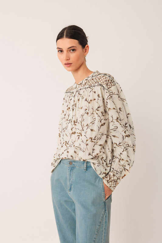 SMOCK-DETAIL BLOUSE