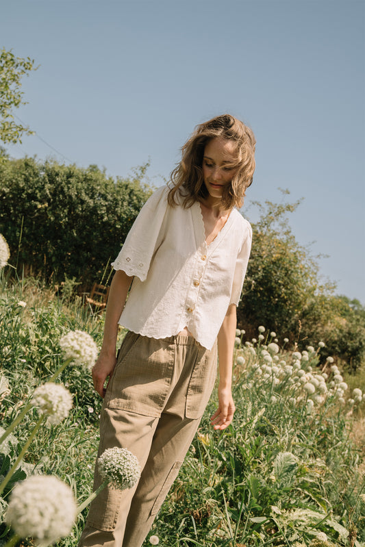 BLOUSE BRODÉE ENCOLURE EN V