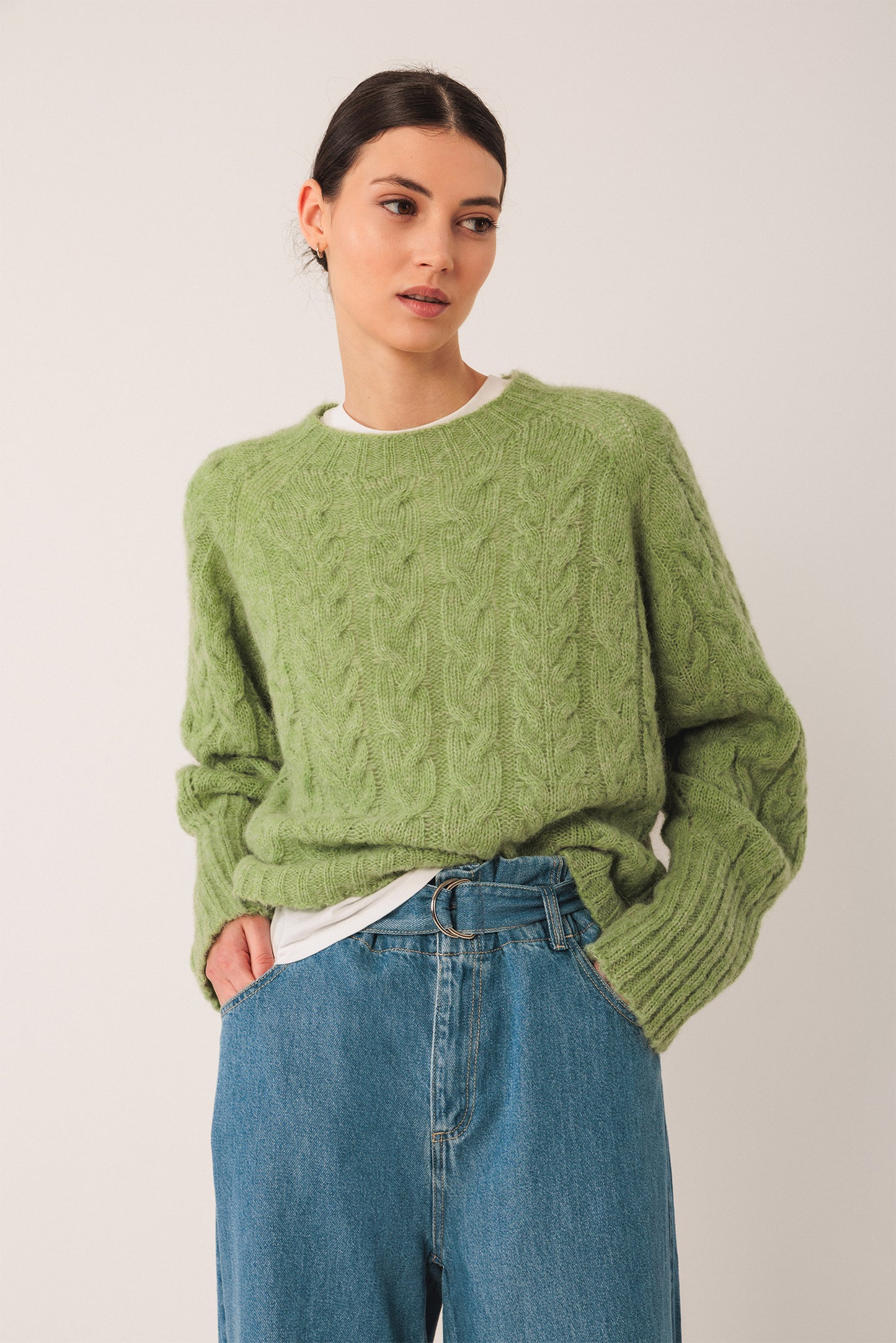CABLE-KNIT CROP SWEATER
