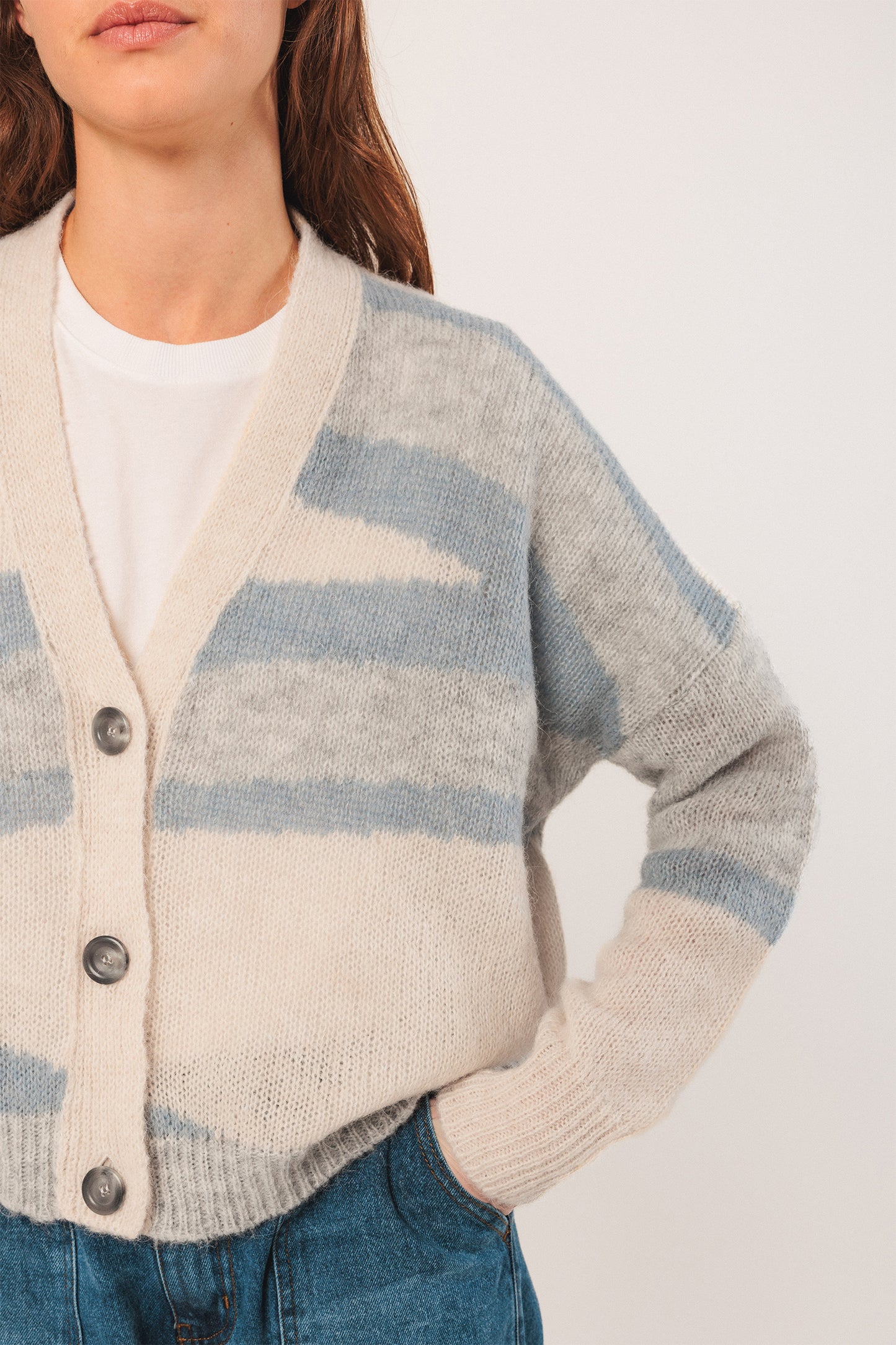 VESTE EN ALPAGA INTARSIA