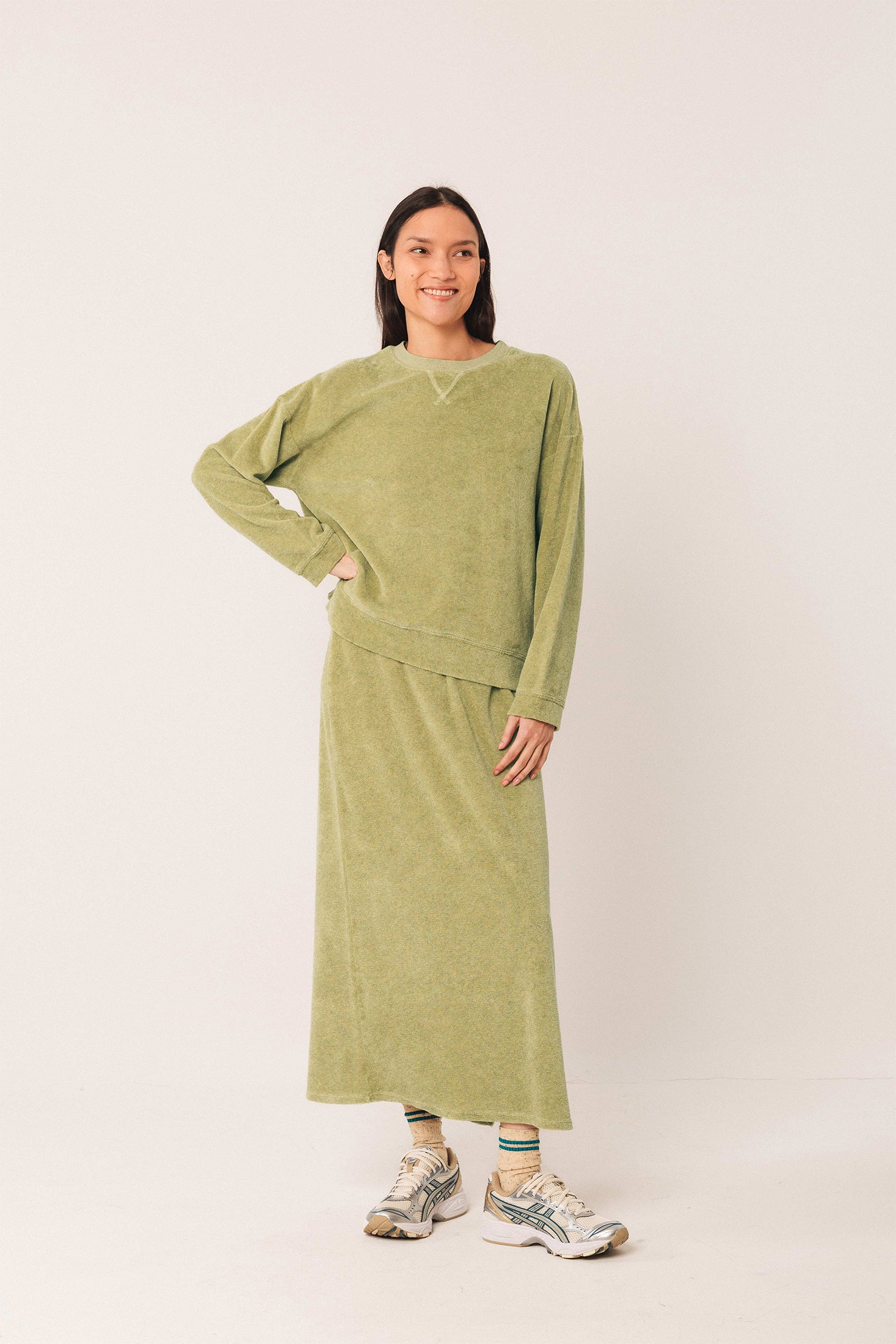 【COLOR iN ID】Color matching terry long skirt LONG TERRY SKIRT – INDI&COLD