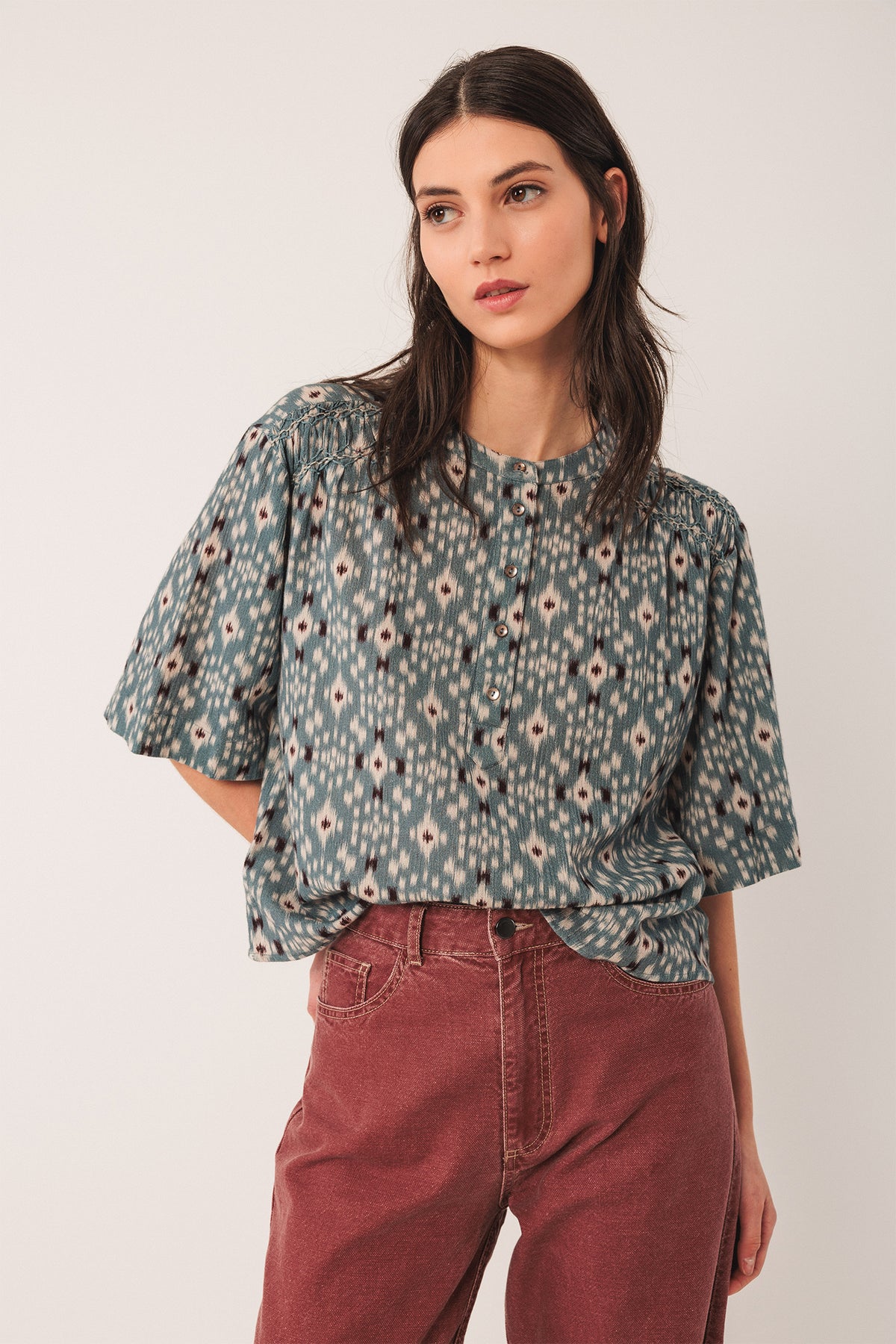 SMOCK-DETAIL BLOUSE