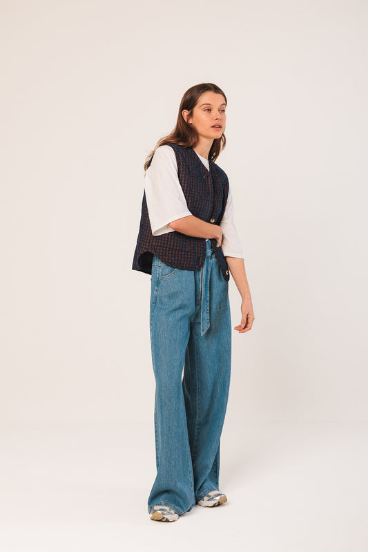 GILET MATELASSÉ EN MICRO VELOURS CÔTELÉ VICHY 2