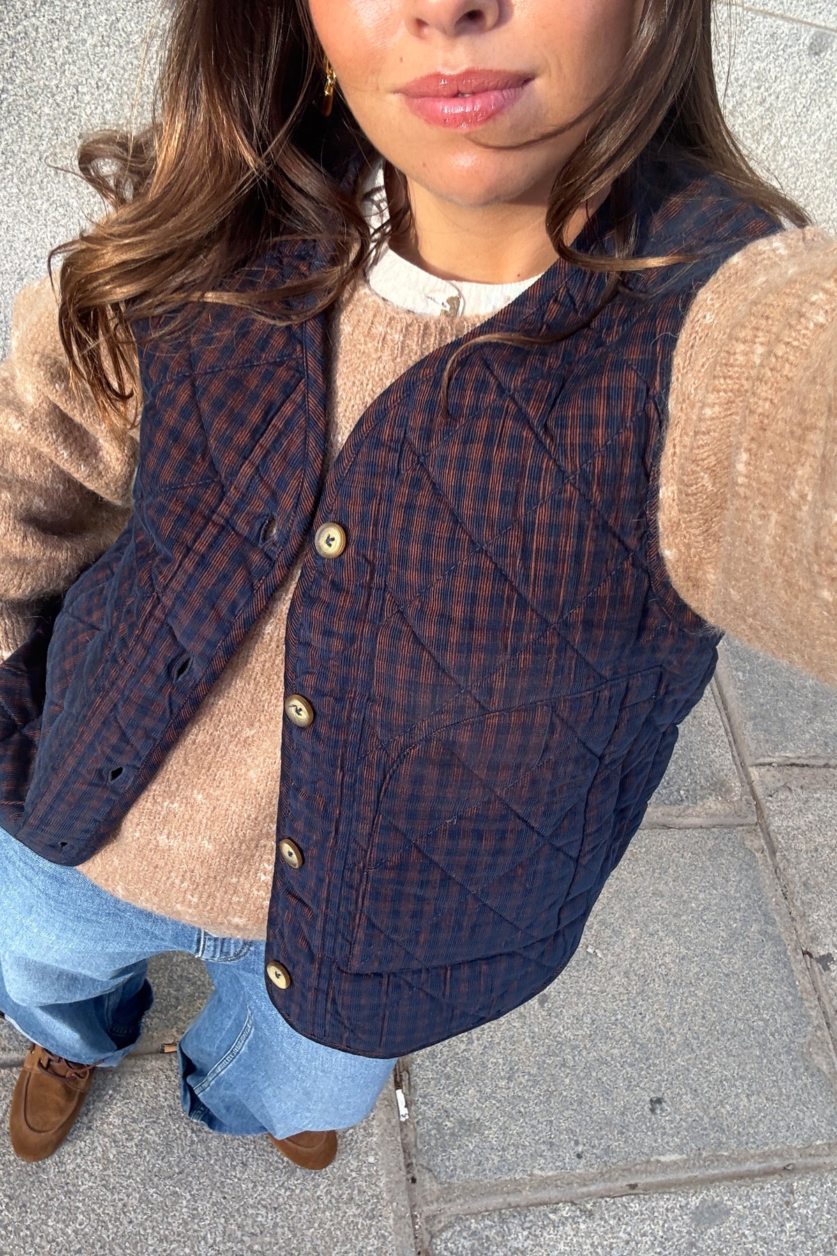 GILET MATELASSÉ EN MICRO VELOURS CÔTELÉ VICHY