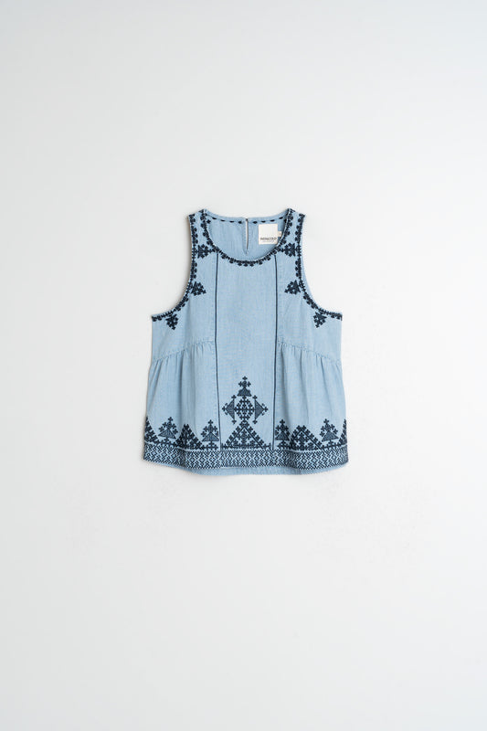 [CL] EMBROIDERED DENIM BLOUSE