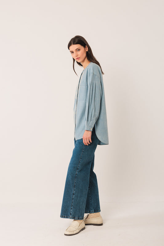 CAMISA DENIM SIN CUELLO 5