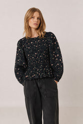 FLORAL PRINT SMOCK BLOUSE