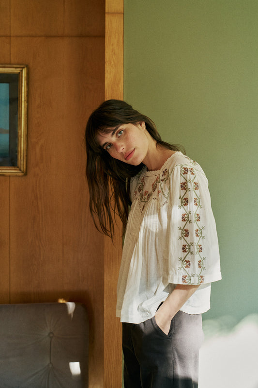 EMBROIDERED-YOKE BLOUSE 1
