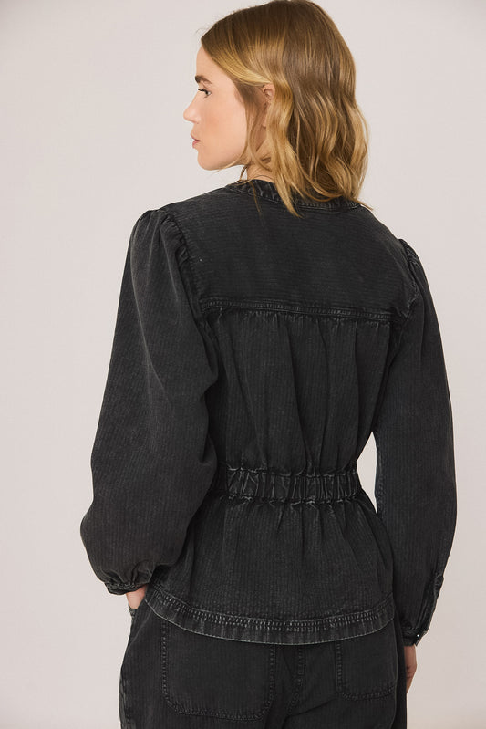 BALLOON-SLEEVE HERRINGBONE SHIRT 3