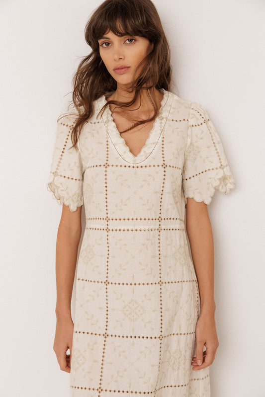 PERFORATED-EMBROIDERY MIDI DRESS 2