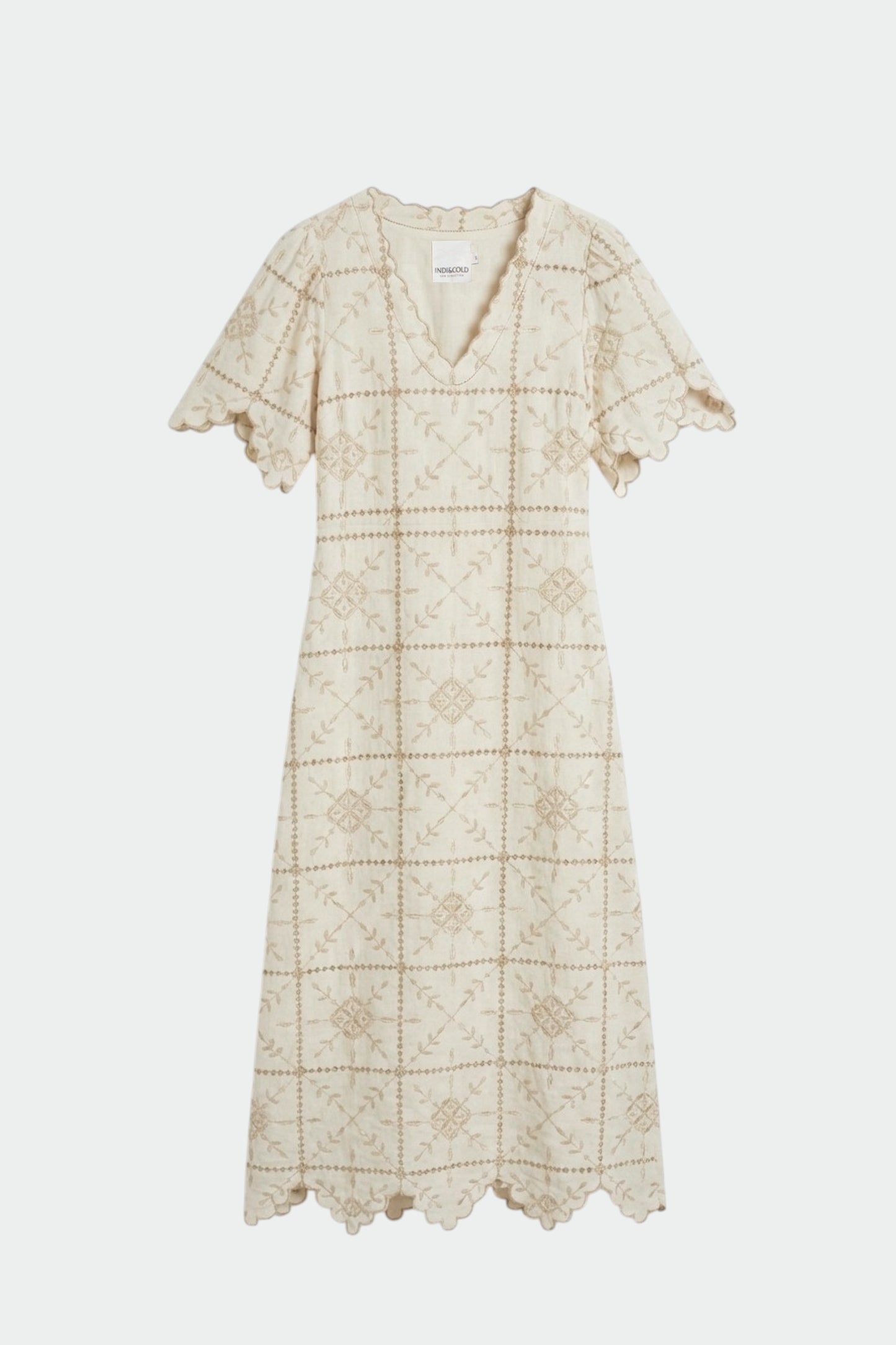 PERFORATED-EMBROIDERY MIDI DRESS