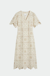 PERFORATED-EMBROIDERY MIDI DRESS