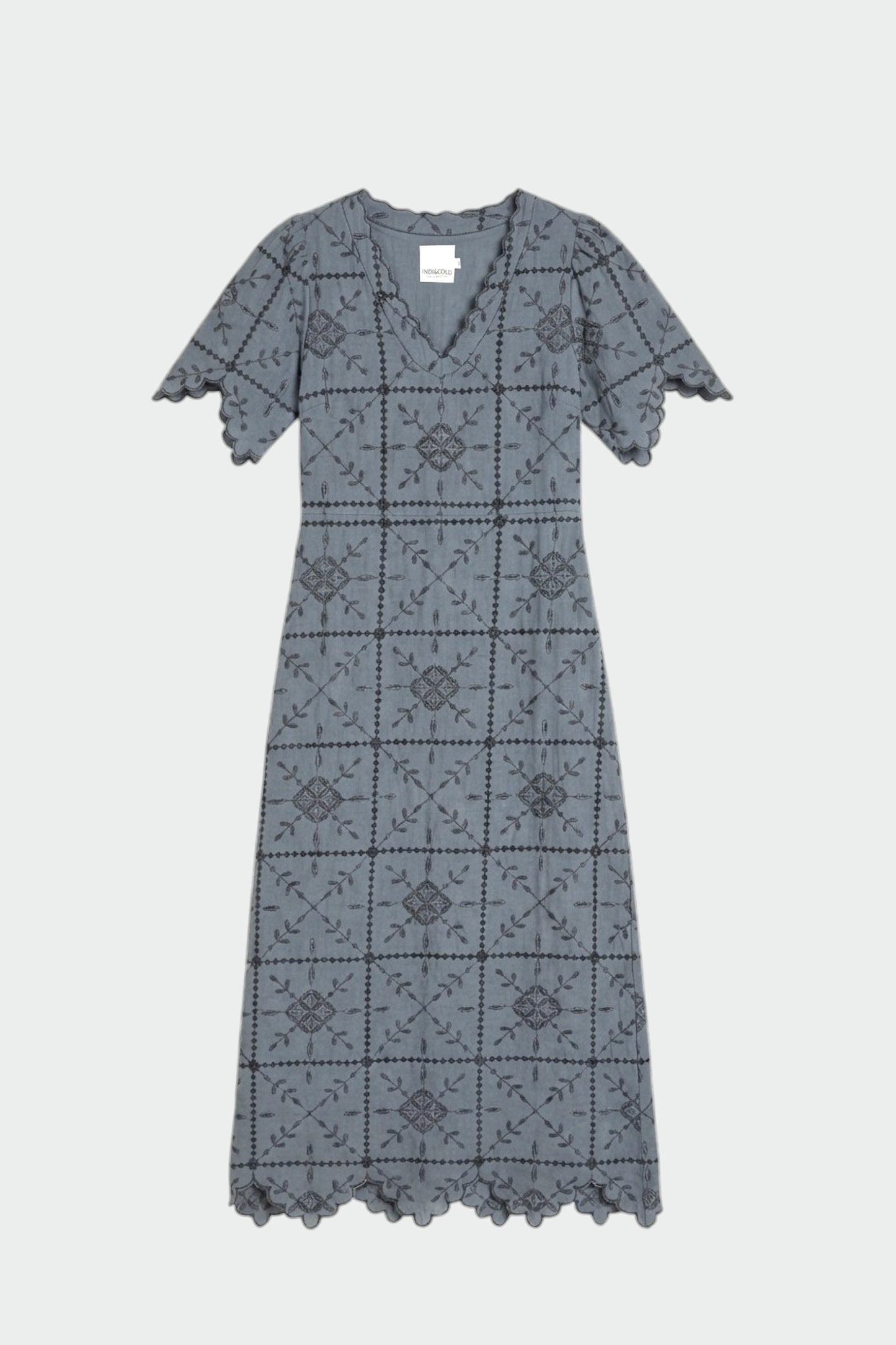 PERFORATED-EMBROIDERY MIDI DRESS