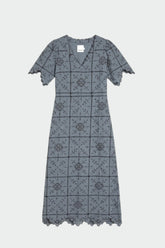 PERFORATED-EMBROIDERY MIDI DRESS
