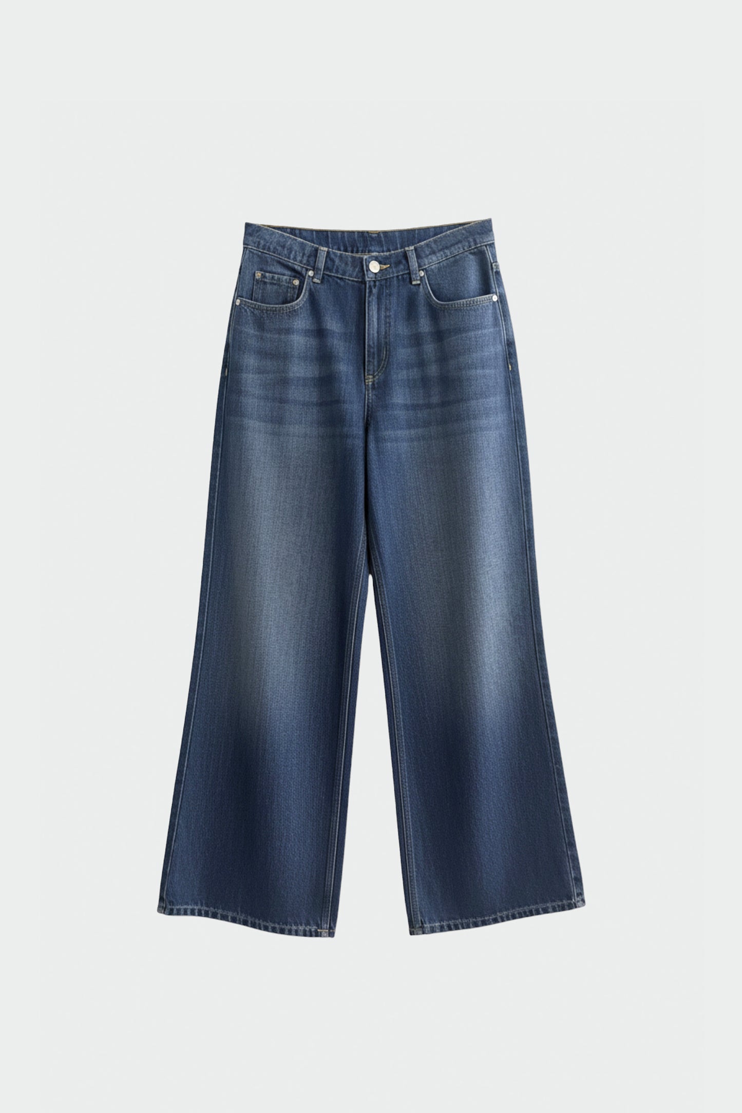 EMBROIDERED TOP + DENIM TROUSERS