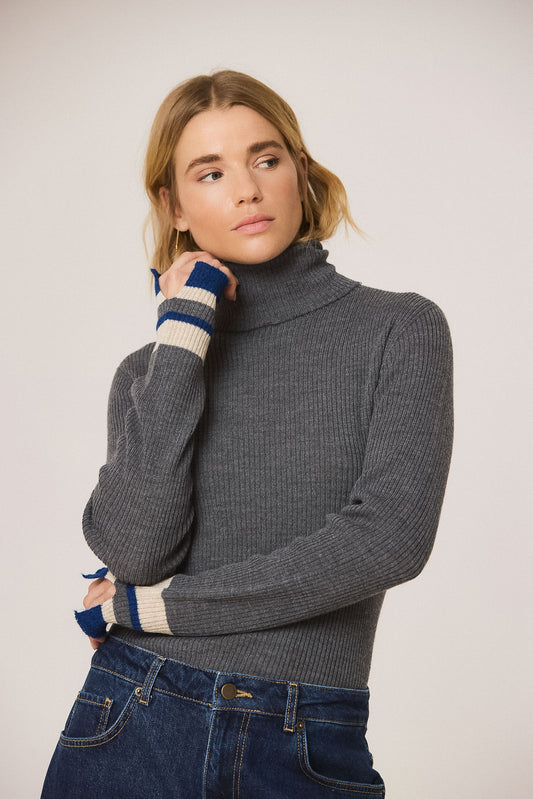 PULL CÔTELÉ POIGNETS CONTRASTÉS 4