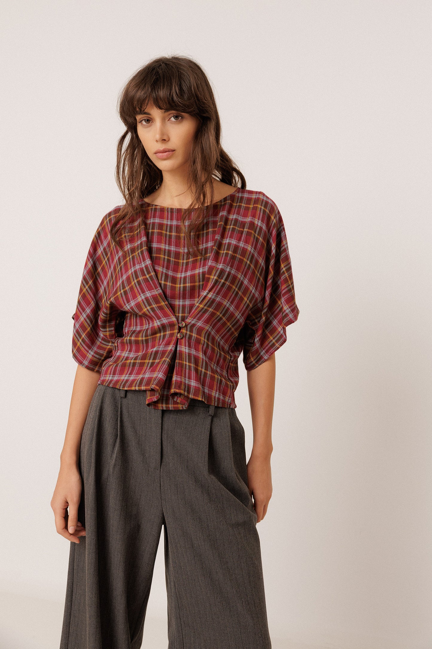 BLUSA CORTA CUADROS MULTICOLOR