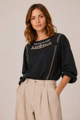 COMBINATION BLOUSE WITH CONTRAST EMBROIDERY