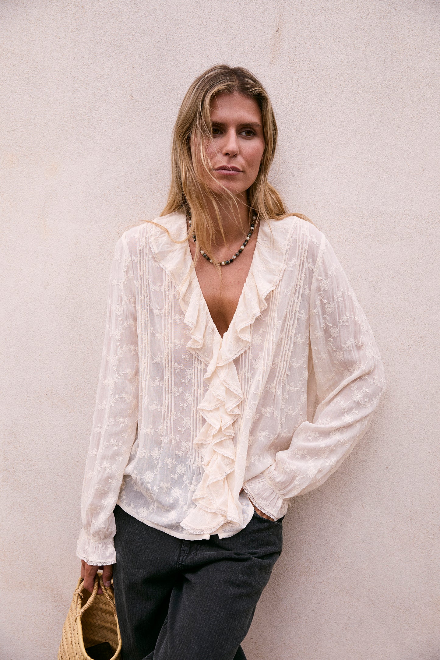 EMBROIDERED ROMANTIC RUFFLE SHIRT
