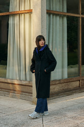 WOOL MAXI COAT WITH HOOD
