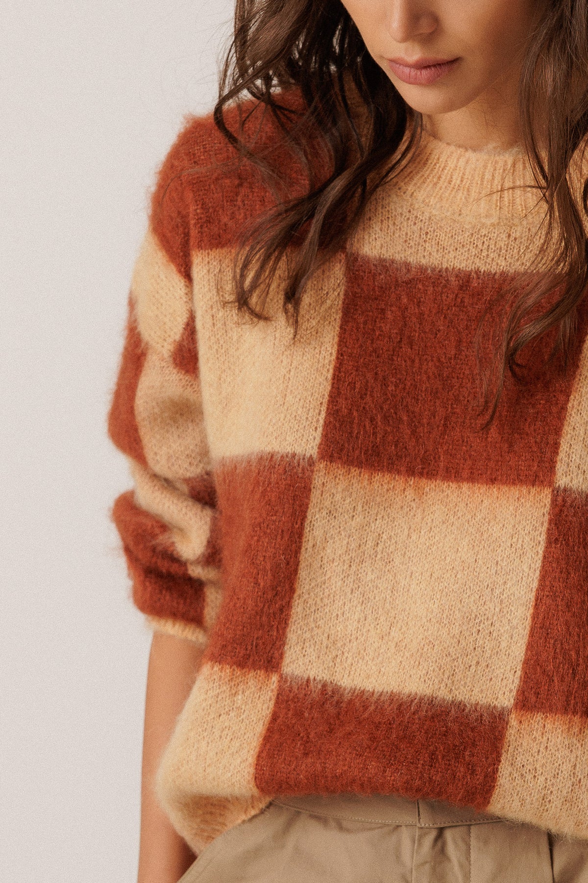 BRUSHED-EFFECT PLAID SWEATER