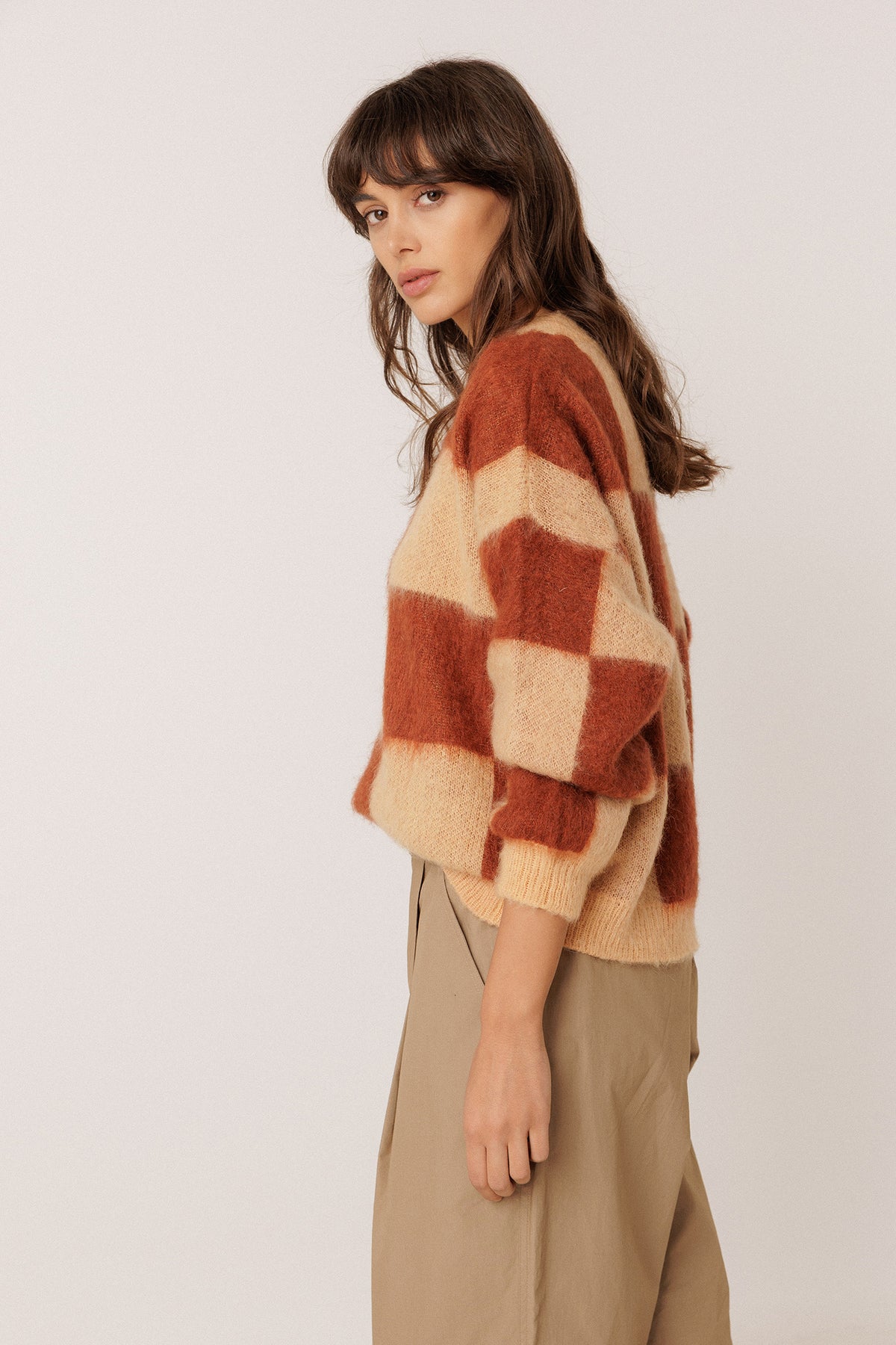 BRUSHED-EFFECT PLAID SWEATER