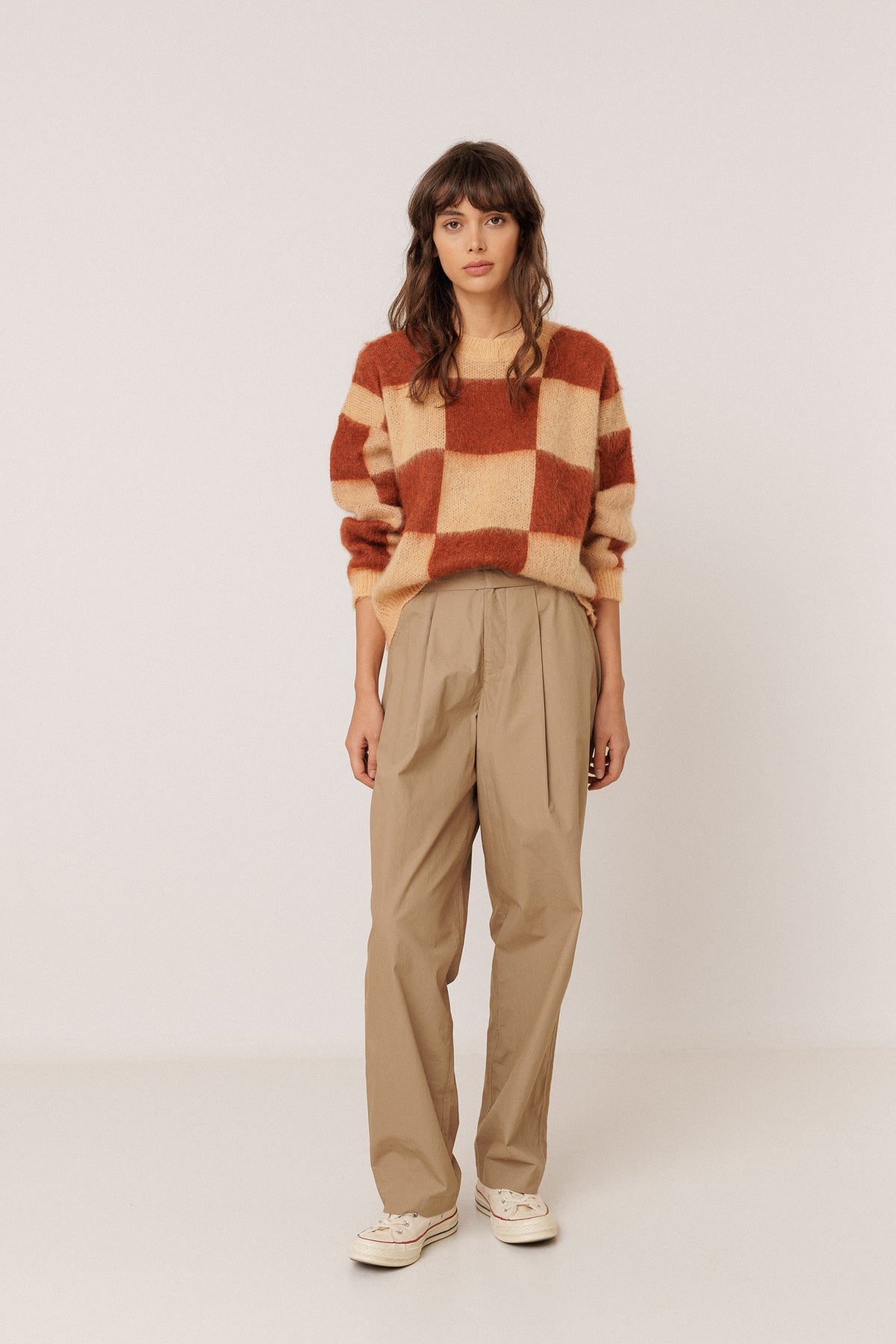 BRUSHED-EFFECT PLAID SWEATER