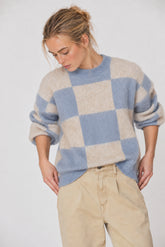 BRUSHED-EFFECT PLAID SWEATER