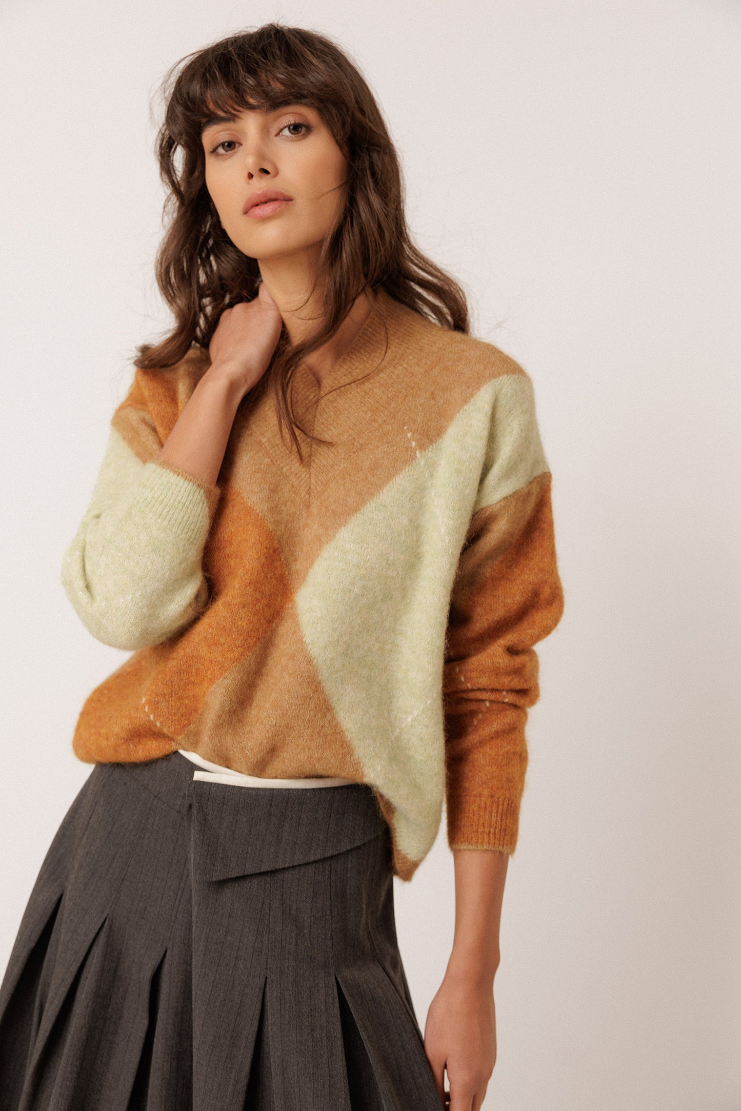 ALPACA MAXI-DIAMOND INTARSIA SWEATER